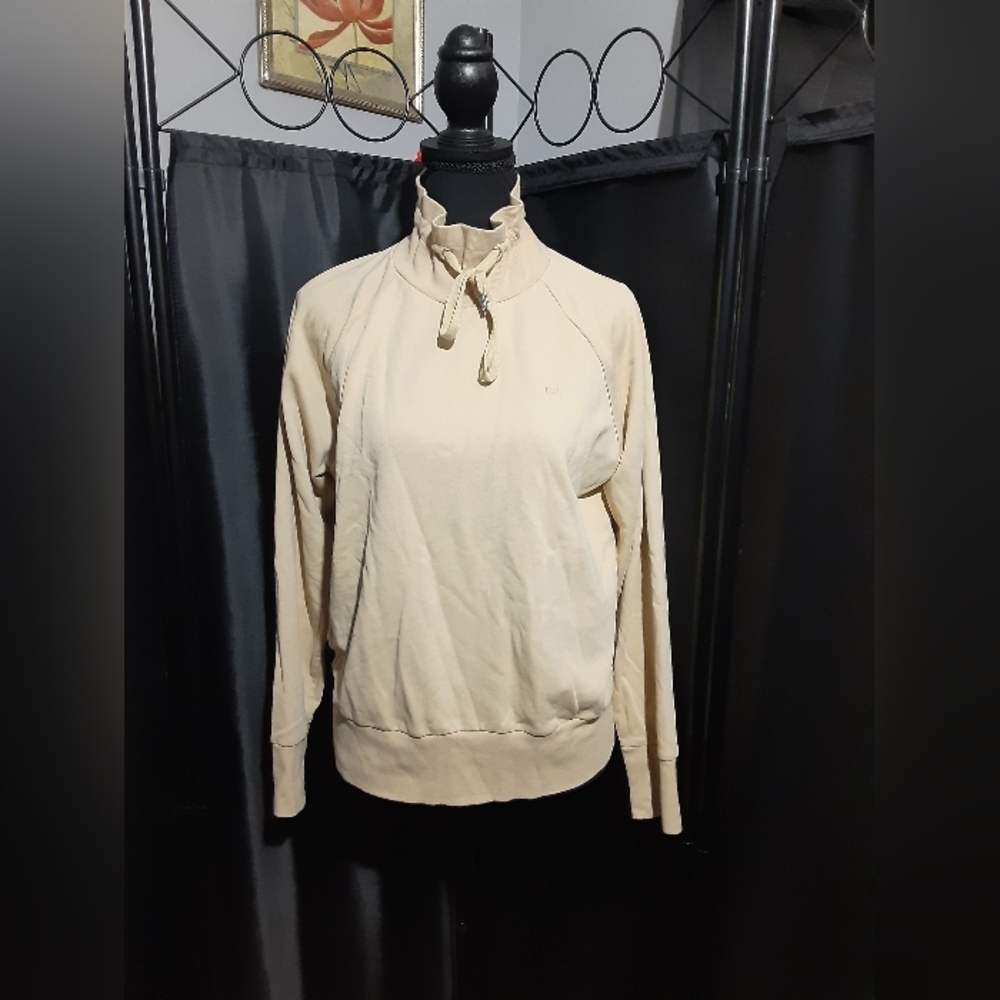 Lauren Ralph Lauren Women's Beige Knit Top Drawstring Neck Size M Bohomian